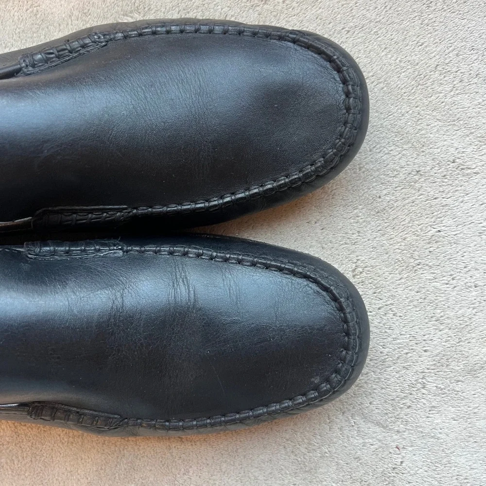 Pugnaloni Men 9-9.5‎ EU 42 Black Leather Loafers Classic Slip On Shoes Italy